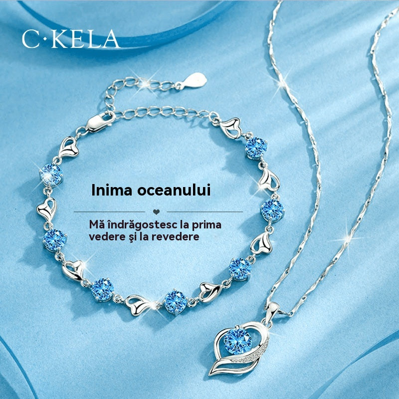 ✨Sezona vruća rasprodaja💎Komplet narukvice i ogrlice od 925 srebra s uzorkom oceanskog srca