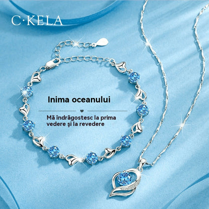 ✨Sezona vruća rasprodaja💎Komplet narukvice i ogrlice od 925 srebra s uzorkom oceanskog srca