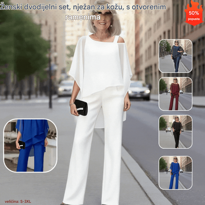 ⏳Vremenski ograničena ponuda⏰【50-120KG】👚👖Ženski dvodijelni set, nježan za kožu, spuštenih ramena✅【Majica + hlače】