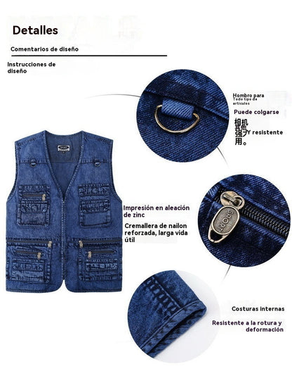 🔥 Nueva colección con 50% de descuento, chaleco vaquero abierto multibolsillos para hombre XL-7XL, duradero, transpirable y cómodo de guardar.