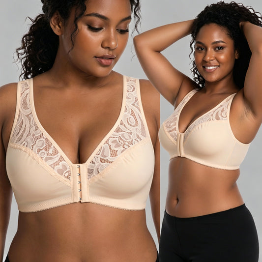 💕 Posledný deň - zľava 50%【3-dielna sada】【L-4XL】😍 Podprsenka s kosticami pre väčšie veľkosti s push-up efektom, priedušná, bezšvový dizajn so zapínaním vpredu, platba na dobierku