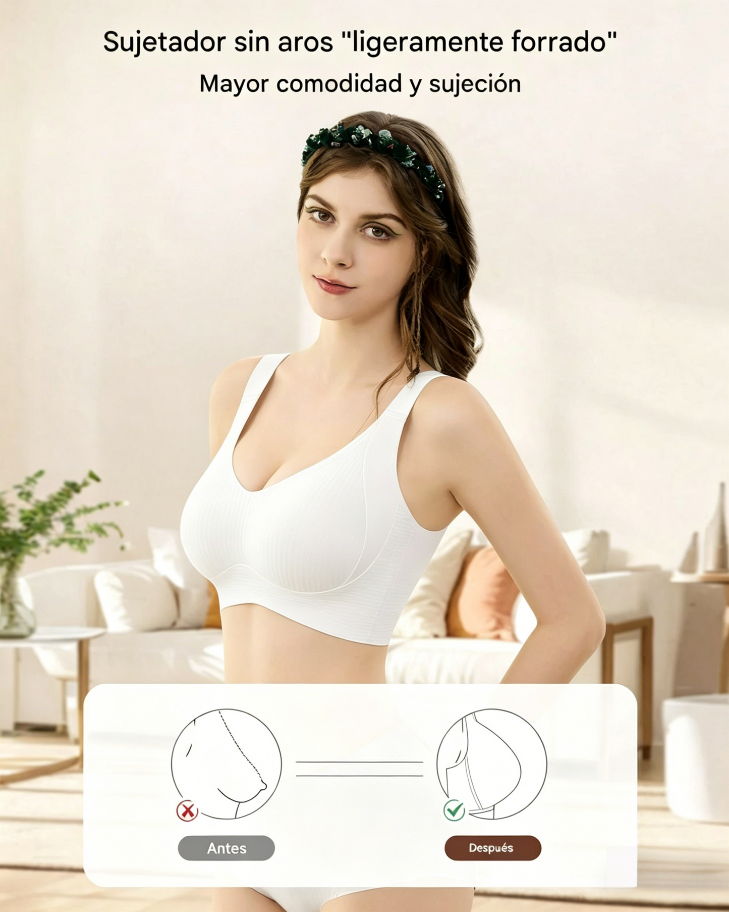 🏆50% de descuento【Paquete de 4】【Para 40-95 kg】Sujetador femenino sin aros y sin costuras❤️Algodón Tencel natural, antibacteriano y cómodo