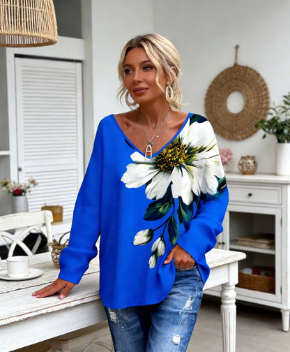 💐50% popusta na majicu širokog kroja od čistog pamuka [S-2XL] Moderna ženska majica s V-izrezom i printom za proljeće i jesen ✅Plaćanje pouzećem