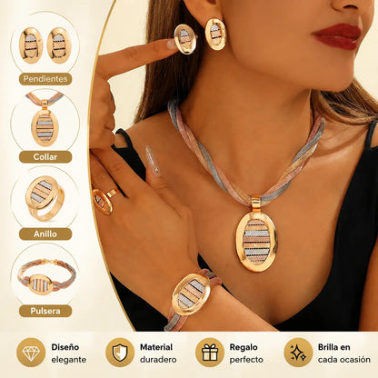 📢📢 ¡50% de descuento! ⏰ Exquisito conjunto de joyas de cuatro piezas con pedrería - Envío gratis - Pago contra entrega
