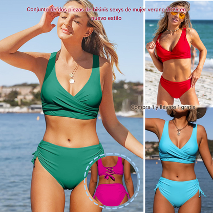 🏖️👙【50% de descuento】🌴【S-3XL】Bikini de mujer sencillo y liso, de secado rápido, cómodo y transpirable para el verano 2025