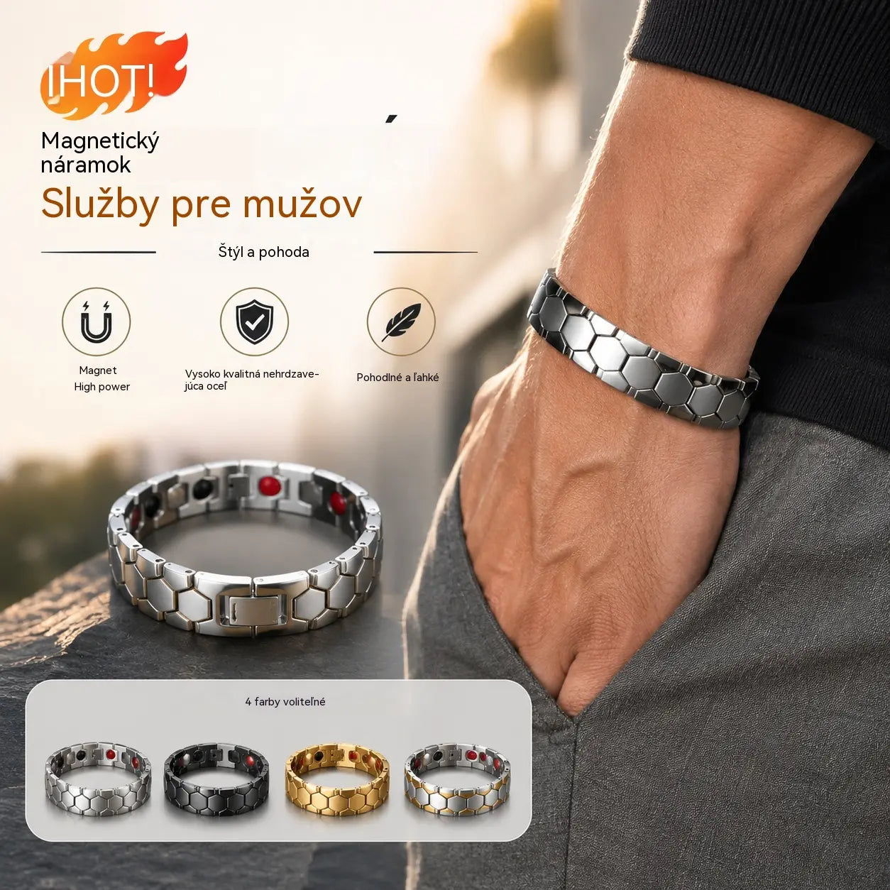 Kúpte 1, dostanete 1 zadarmo ✨✨ Pánsky magnetický náramok zo zliatiny + šesťuholníkový dizajn - Odnímateľný magnetický náramok - Platba na dobierku