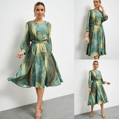 🌿Сезонна разпродажба👗【Пролетна фея】Елегантна зелена рокля с дълъг ръкав макси🌸💃