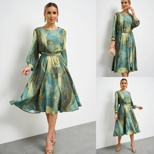 🌿Gran oferta de temporada👗【Hada de primavera】elegante vestido verde de manga larga con falda🌸💃