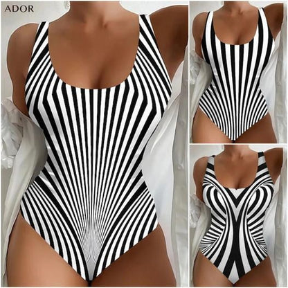 🥰【Последен ден - 50% отстъпка】🔥【S~8XL】Уникален раиран бански костюм от една част