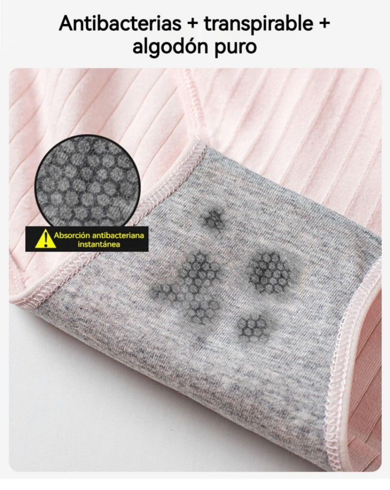💓 (12 uds) Último día 40% de descuento — Bragas sencillas de cintura alta con efecto antibacteriano para mujer, aptas para peso de 35-65 kg