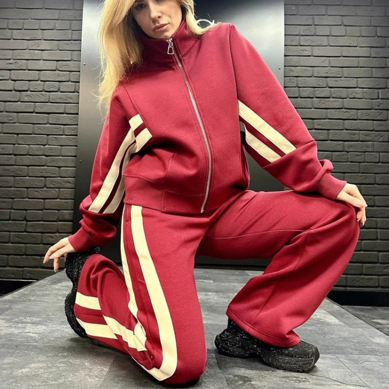 🆕✨Nova kolekcija, 50% popusta: 2025 visokokvalitetni ženski sportski komplet 🖤👗👚 prugasti džemper s patentnim zatvaračem + hlače, udobno i svestrano za svaki dan