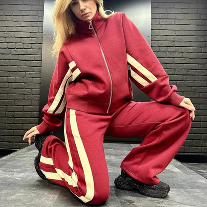 🆕✨Nova kolekcija, 50% popusta: 2025 visokokvalitetni ženski sportski komplet 🖤👗👚 prugasti džemper s patentnim zatvaračem + hlače, udobno i svestrano za svaki dan