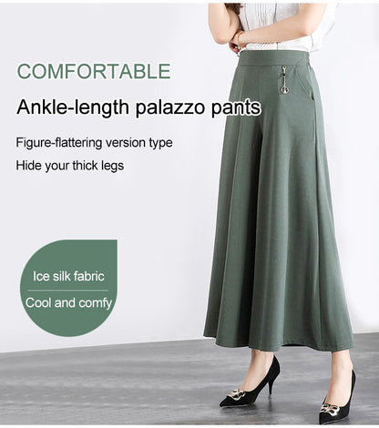 ❤️【M-5XL】Pantalones anchos de seda helada hasta los tobillos para mujer, verano 2025, nuevos - 3913987 