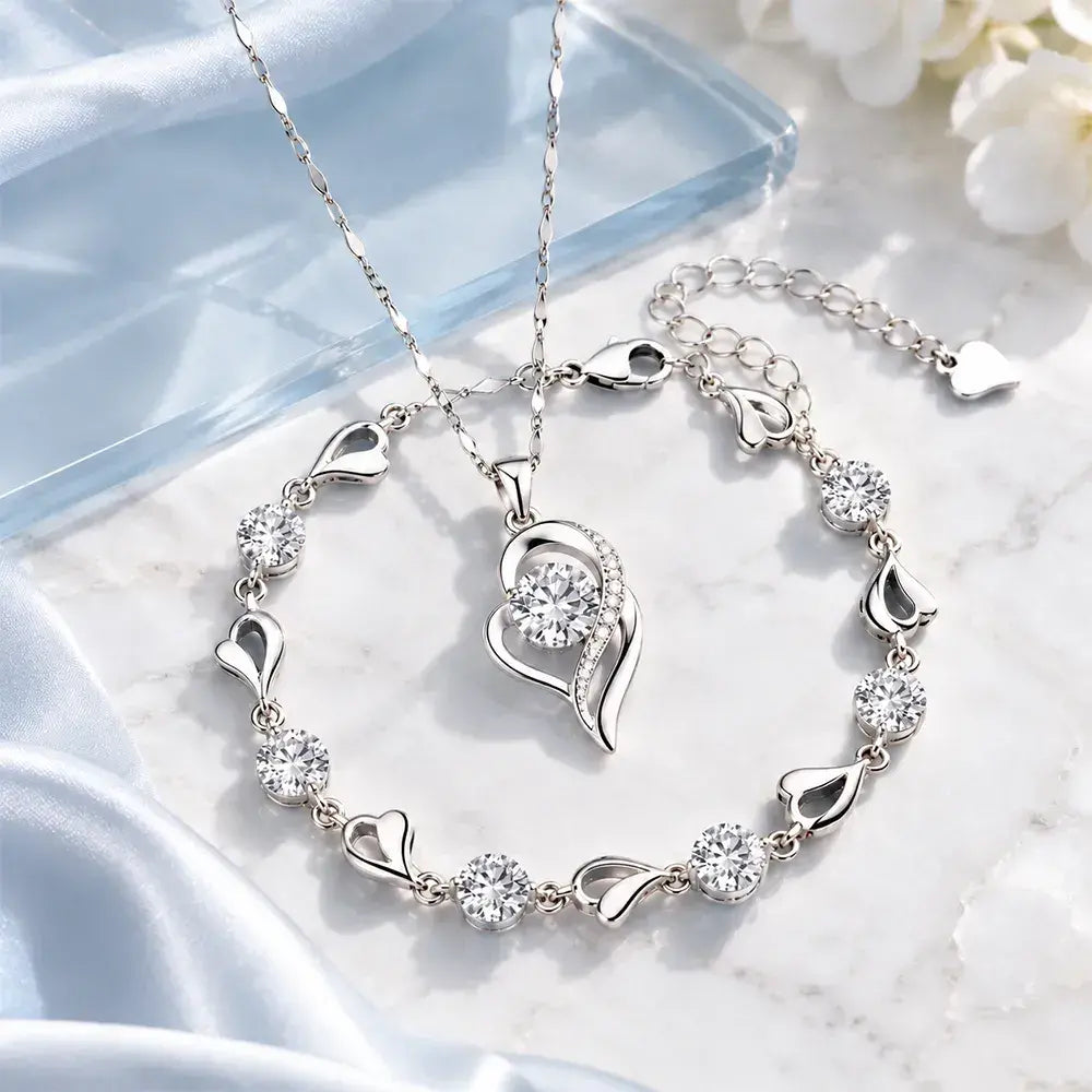 ✨✨Elegantni set ogrlice i narukvice u obliku srca, s blistavim šarenim kristalima, profinjen i lako uklopiv u svaki stil.