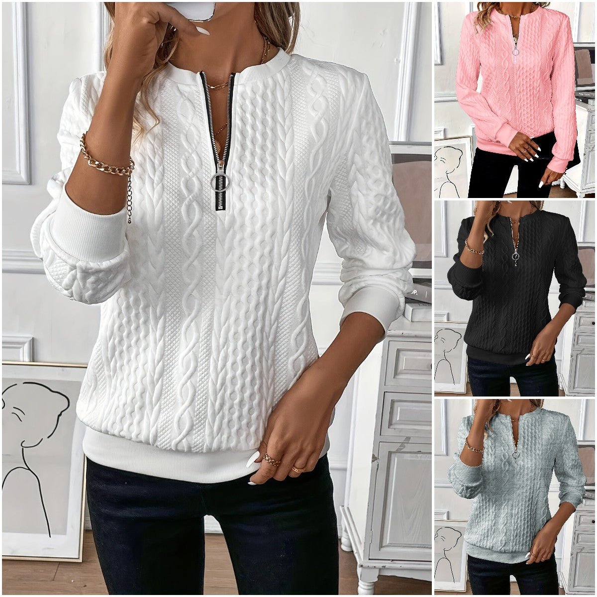 🎀🎀【50% de descuento】Suéter con cremallera para mujer otoño e invierno 2024 nuevo - 3764905 