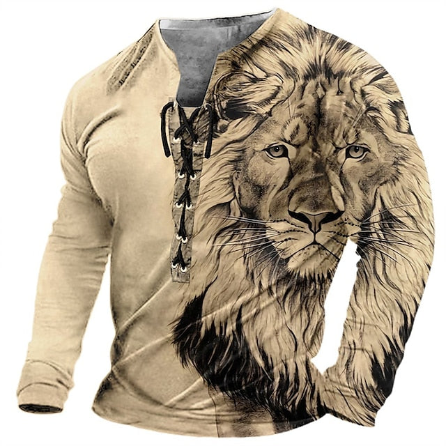 🦁🦁Muška ležerna majica dugih rukava s 3D printom