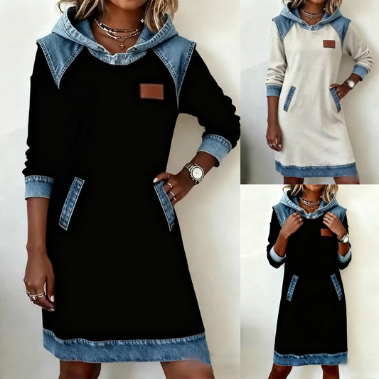 🌷✨👗Есенни-зимни новини 50% отстъпка🌞❄️ Нова зимна дънкова рокля пейчворк с качулка ❄️ – широка, удобна и лесна за комбиниране