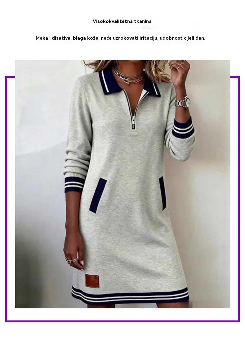 👗Nova zimska haljina 👗 casual , s patentnim zatvaračem ⚡, košuljni ovratnik  dugim rukavima ✨ i džepovima u blok bojama