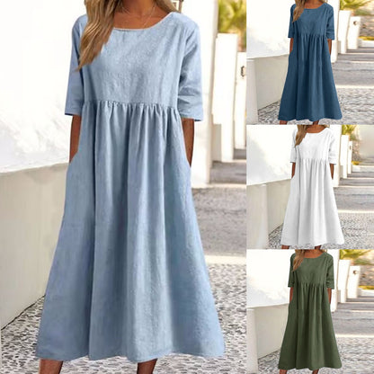 💥👗【S-5XL】2024 Pamučna ležerna haljina s džepovima--3709276