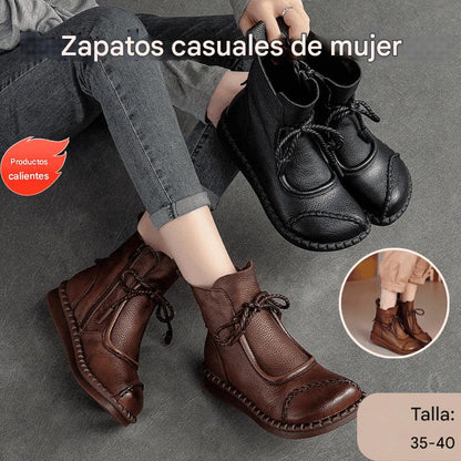 👢🔥【Tallas 35-40】40% de descuento - 👍 Nuevas botas estilo retro de cuero suave para principios de otoño 2025, transpirables y cómodas
