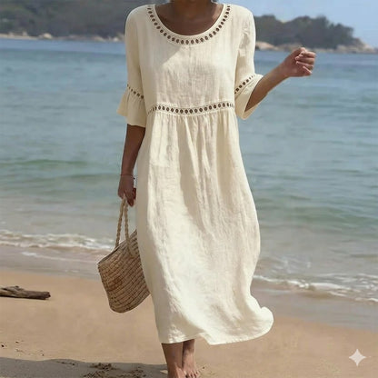 ✨👗【S-3XL】Nova ljetna haljina od prirodnog lana, dizajn puf rukava, svježa i prozračna, super mekana i udobna.