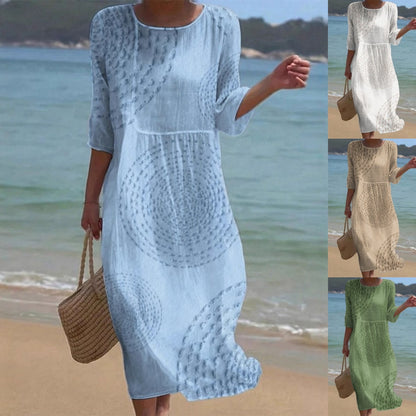 👗 Zadnji dan, 50% popusta! 【XS-4XL】Duga haljina s printom od pamuka i lana, ljetni stil, uski dizajn, široka i prozračna, skriva nedostatke figure i laska figuri.