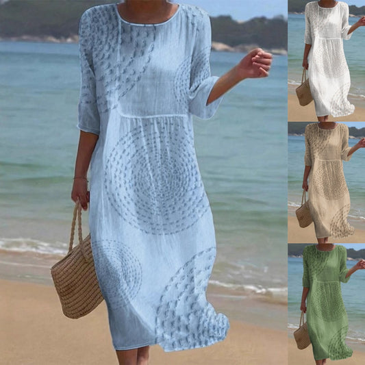 👗 Zadnji dan, 50% popusta! 【XS-4XL】Duga haljina s printom od pamuka i lana, ljetni stil, uski dizajn, široka i prozračna, skriva nedostatke figure i laska figuri.