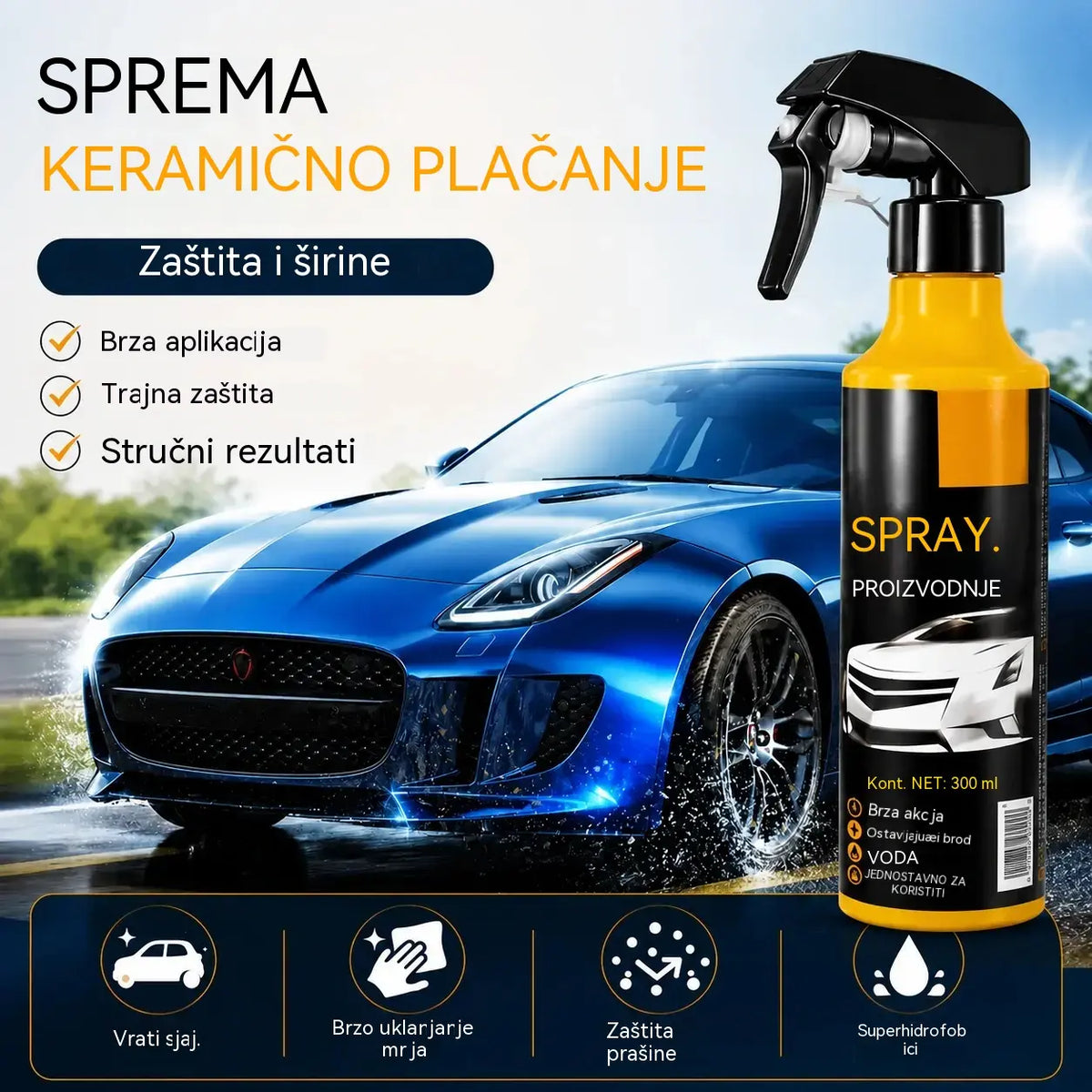 Nanohidrofobni premaz u spreju za automobile