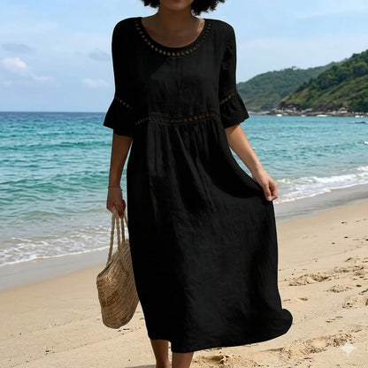 ✨👗【S-3XL】Nova ljetna haljina od prirodnog lana, dizajn puf rukava, svježa i prozračna, super mekana i udobna.