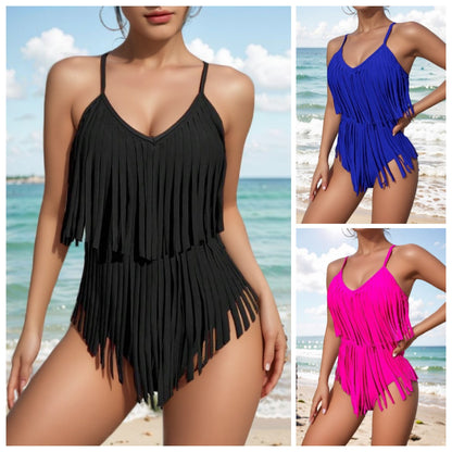 😍👙2024. [Gran oferta] Traje de baño de una pieza sin espalda con borlas y escote en V - 3691289 