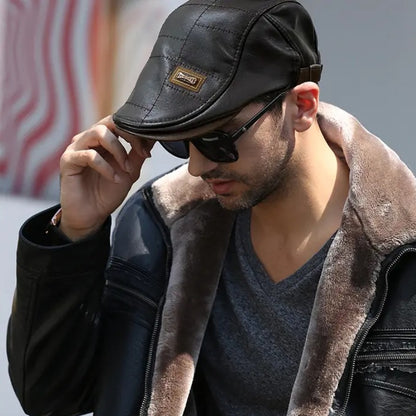 🧢🔥 Férfi prémium retro bőr barett 3 az 1-ben – divatos, víz- és szélálló, bélése meleg, nagyon praktikus