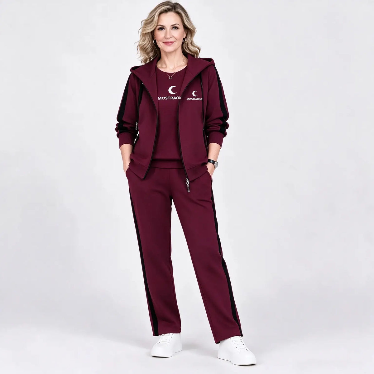 🎀💃【M-4XL】Ženski sportski komplet od 3 dijela, kvalitetna jakna s kapuljačom i patentnim zatvaračem, majica kratkih rukava i duge hlače