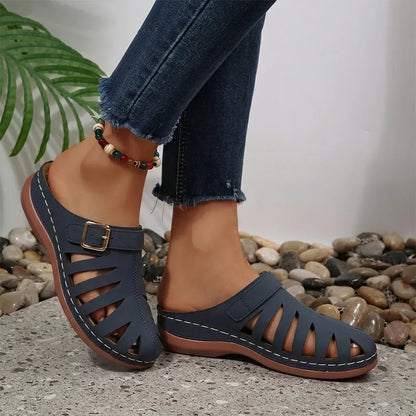 👡 Ljetne klompe od prave kravlje kože – izrezan dizajn s čičkom, anatomski potplat protiv umora, 5 boja, veličine 36-43! ☀️✨