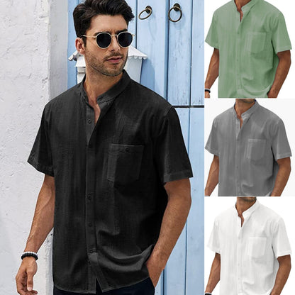🎉【S-5XL】Camisa informal de algodón y lino para hombre, talla grande, nueva - 3731941 