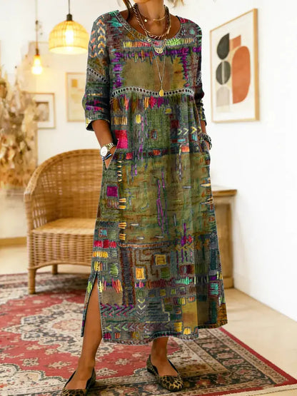Manuela | Boemska maksi haljina s etničkim patchwork printom
