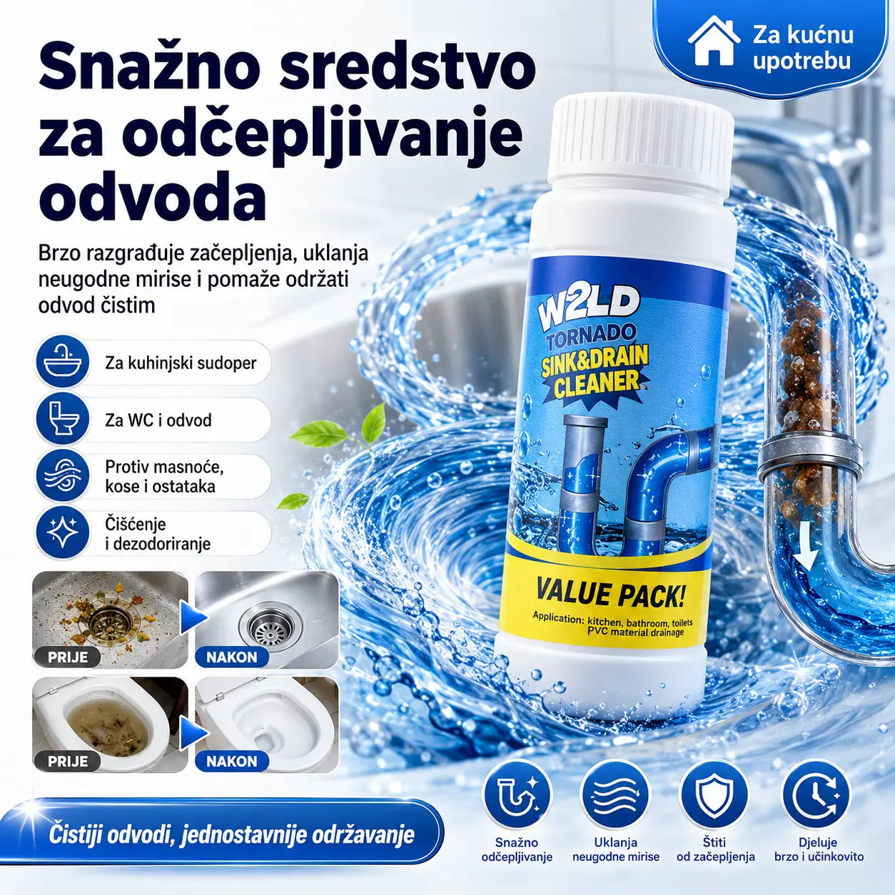 🛁💦【Kupite 1, dobijte 1 gratis】🌟Sredstvo za čišćenje sudopera i odvoda: Pjena visoke gustoće od ekstrakata i enzima za razgradnju.