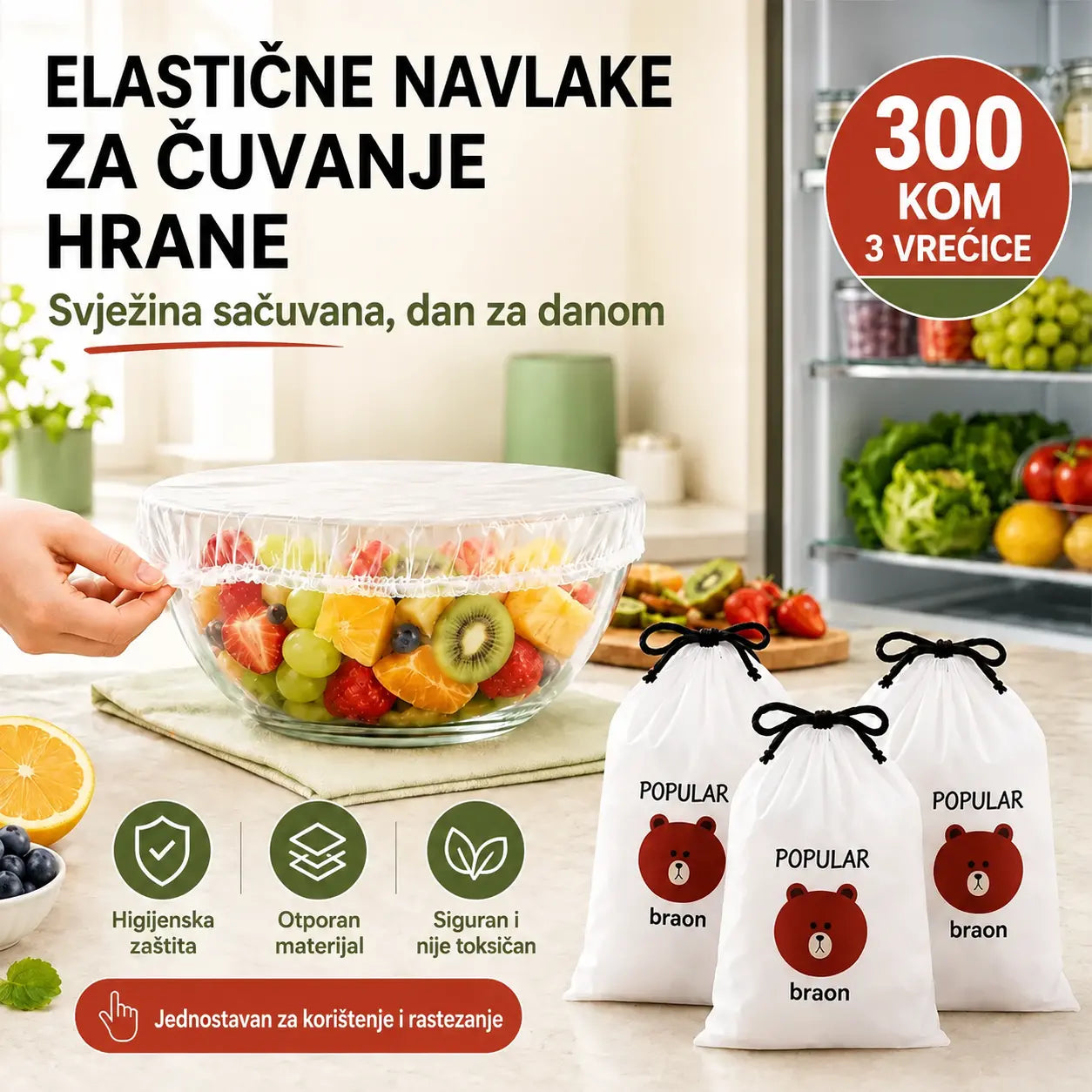 🔥 (300 komada) 🍽️ Ekstra velike debele antibakterijske plastične vrećice prehrambene kvalitete - Dobro pristaju - Dobro brtvljenje - Besplatna dostava