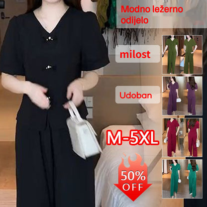 🌸【M-5XL】🔥Novi ljetni dolazak【Majica + hlače širokih nogavica】2026 Modni komplet od ledene svile - hladan i udoban