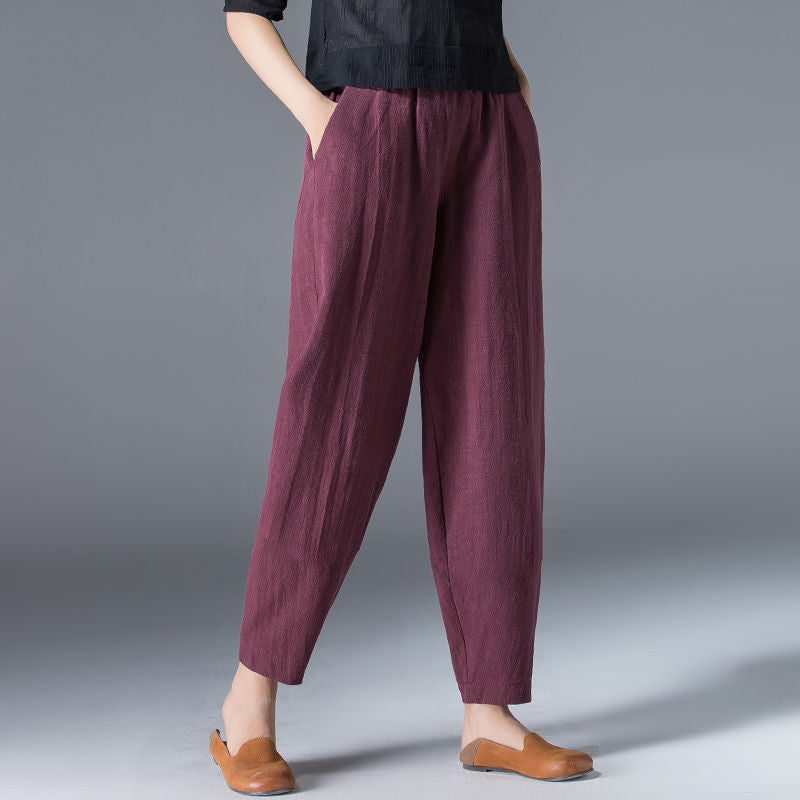 💥🔥【S-5XL】✨💕 Elegante pantalón casual de lino y algodón para mujer, de pierna ancha y cintura elástica