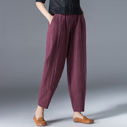 💥🔥【S-5XL】✨💕 Elegante pantalón casual de lino y algodón para mujer, de pierna ancha y cintura elástica