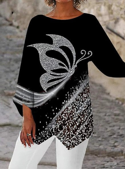 👚Nova kolekcija, 50% popusta! Jesensko-zimska osnovna majica s dugim rukavima, okrugli izrez, geometrijski uzorak. 🛍️