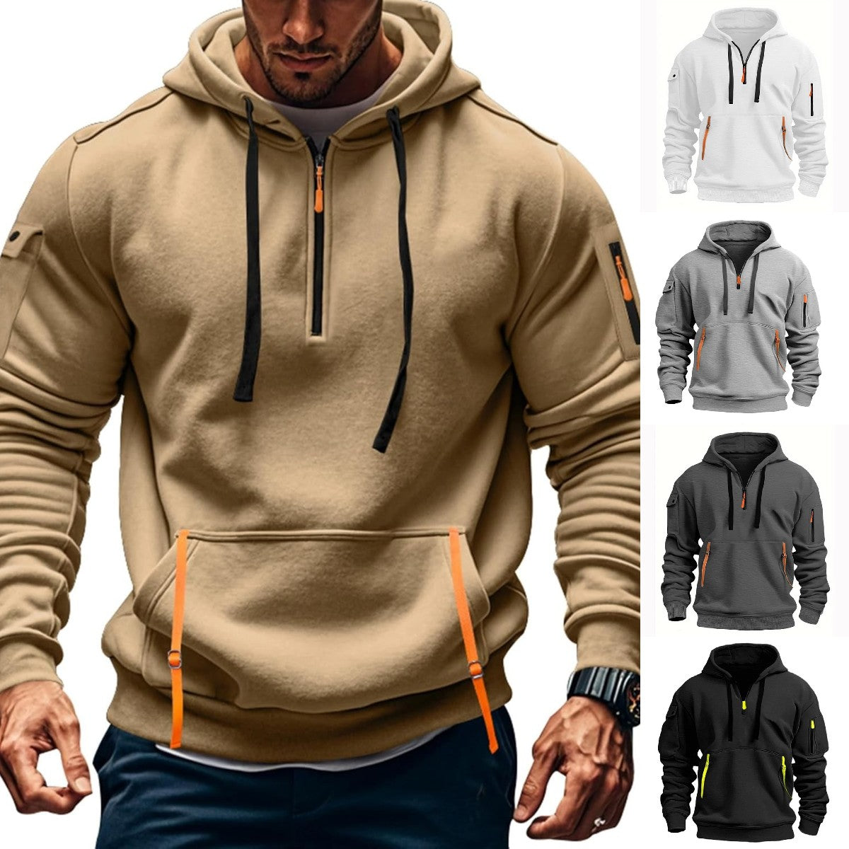 🌱👕【S-5XL】Nova muška sportska majica s kapuljačom, patentnim zatvaračem i više džepova - prikladna za proljetno i jesensko nošenje