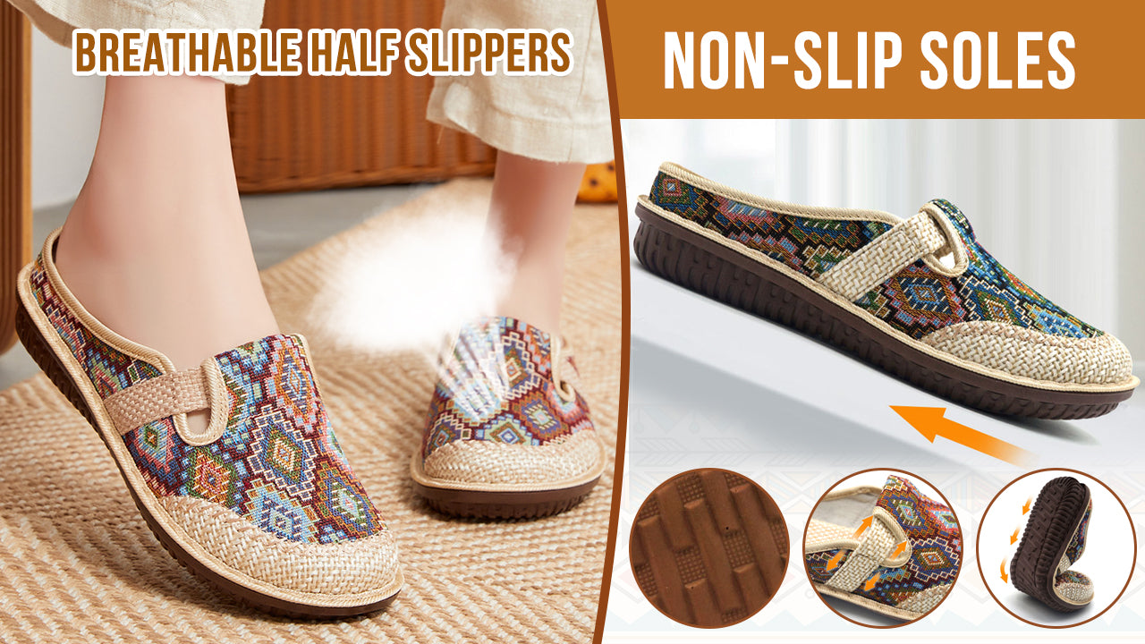 💖【35-41】Zapatillas de mujer con suela de lino suave bordada 