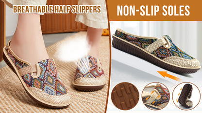 💖【35-41】Zapatillas de mujer con suela de lino suave bordada 