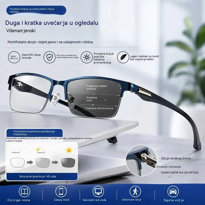 👓Nove naočale za čitanje bez okvira za osobe srednje i starije dobi, s mogućnostima zumiranja, multifokalnim, fotokromatskim i blokiranjem plavog svjetla.