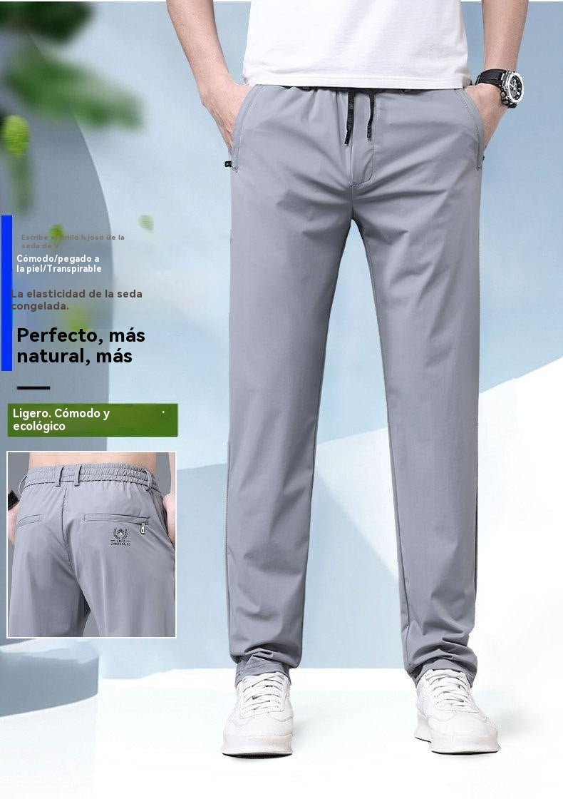 🔥Oferta de temporada【45kg-115kg】🔥Nuevos pantalones de seda elásticos y frescos para hombre, estilo primavera/verano, cómodos y versátiles
