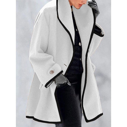 💃❄️🎀【S-5XL】Νέο φθινοπωρινό-χειμερινό πολύχρωμο παλτό από μαλλί με κουκούλα, χαλαρή γραμμή και στρογγυλεμένη λαιμόκοψη.