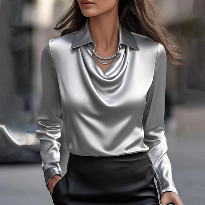 【Elegantna satenska košulja za proljeće/ljeto】🔥✨Ženska jednobojna košulja s ovratnikom i printom