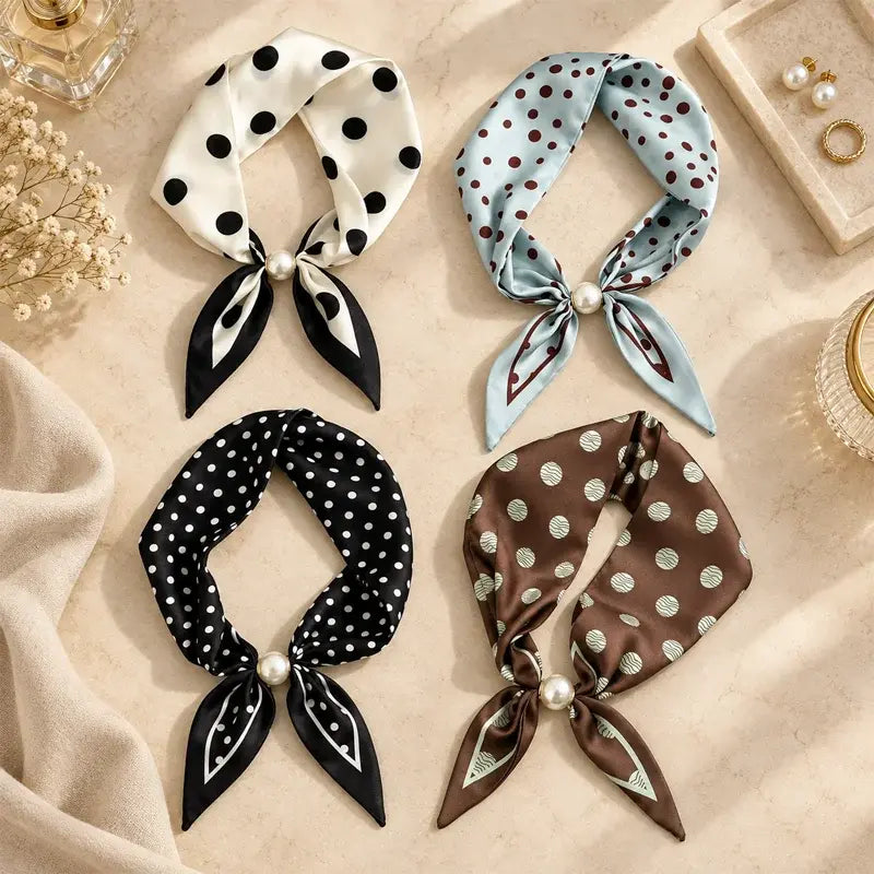 ✨ Set od 4 uska svilena šala – elegancija i profinjenost za proljeće i ljeto! Kvalitetan materijal, svestrana primjena – idealni za vrat, kosu ili torbicu!