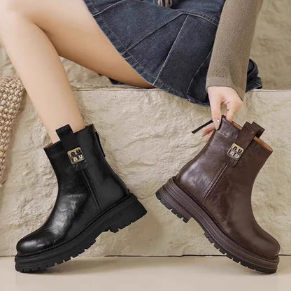 🔥Botas de invierno de piel de oveja para mujer con acolchado extra, suela más gruesa, botines cortos estilo inglés, piel auténtica suave.3840549 